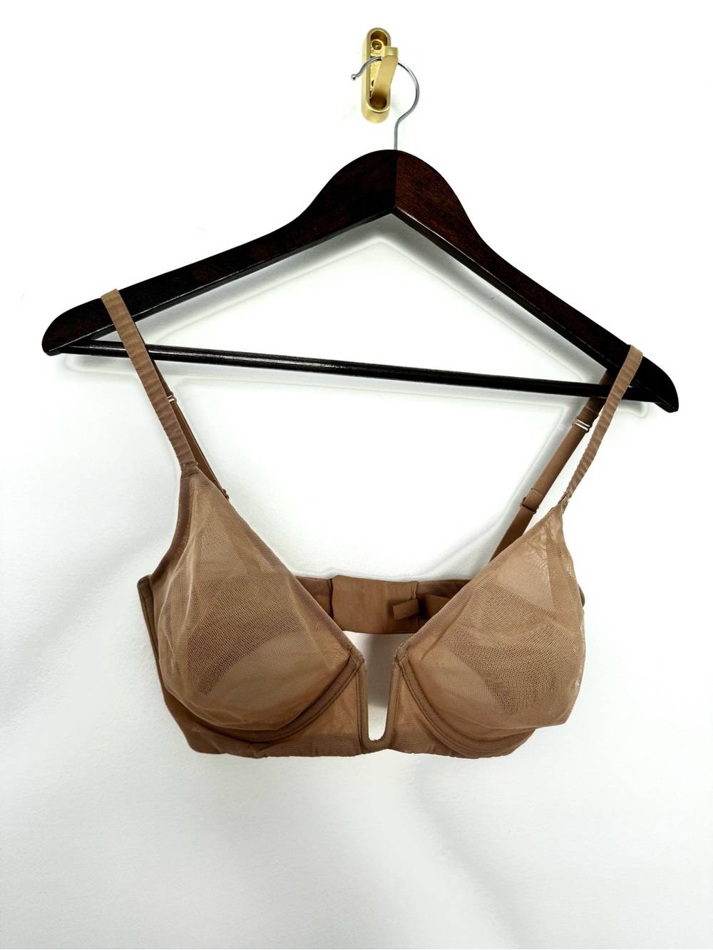 SKIMS Mesh One Wire Plunge Bra Jasper Brown 32DD Sheer Underwire